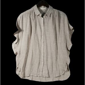 LaJu Womens Oversized Natural Linen-Rayon Sz M Button Up Short Dolman Sleeve EUC